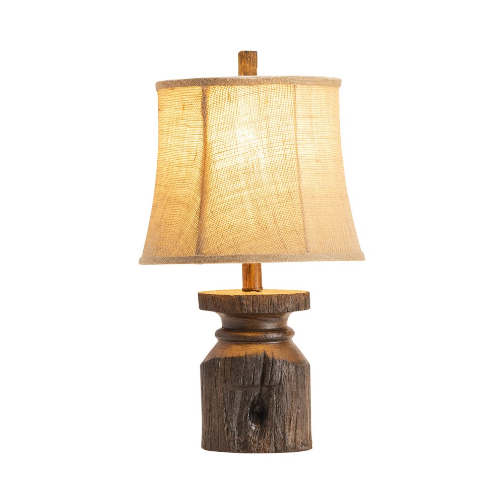 Brown Resin Lamp With Carved Base And Tan Shade. Picture 2