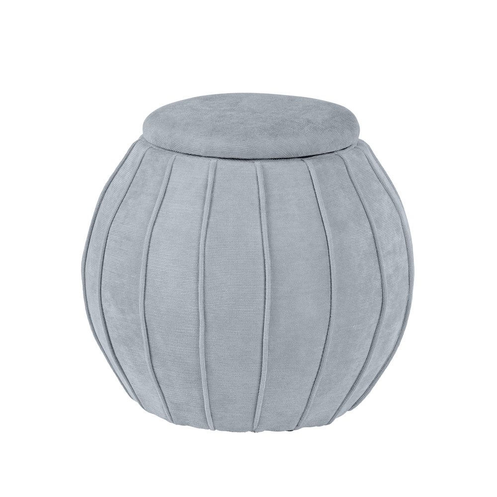 Blue/Grey Round Ottoman W/ Storage. Picture 1