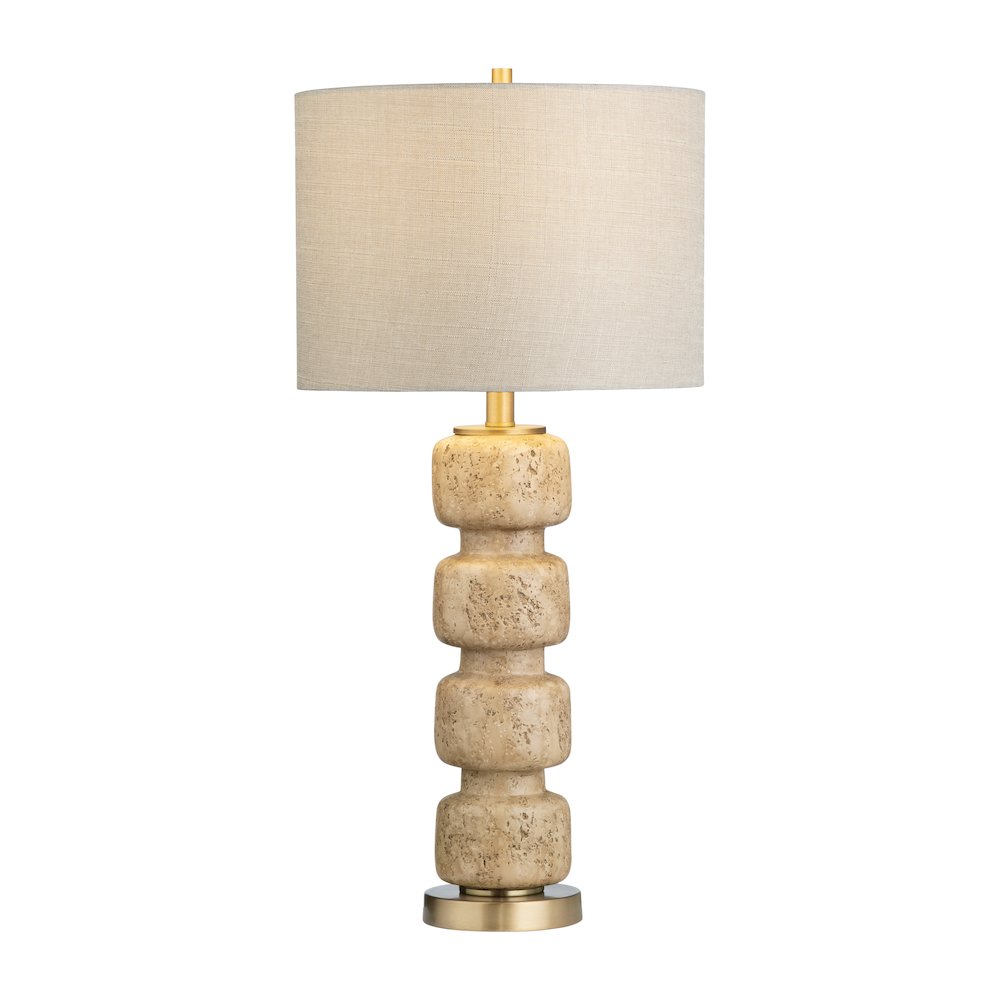 Set Of 2 Travertine Look Resin Table Lamp With Linen Shade. Picture 2