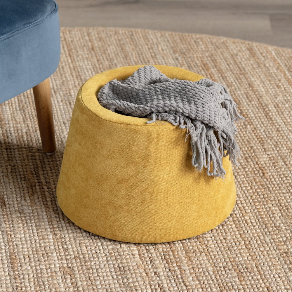 Spice Yellow Chenille Mushroom Ottoman W/ Storage. Picture 6