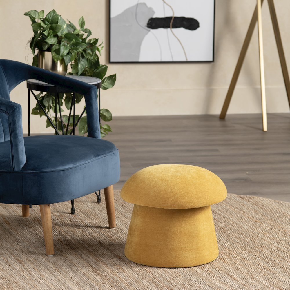 Spice Yellow Chenille Mushroom Ottoman W/ Storage. Picture 5