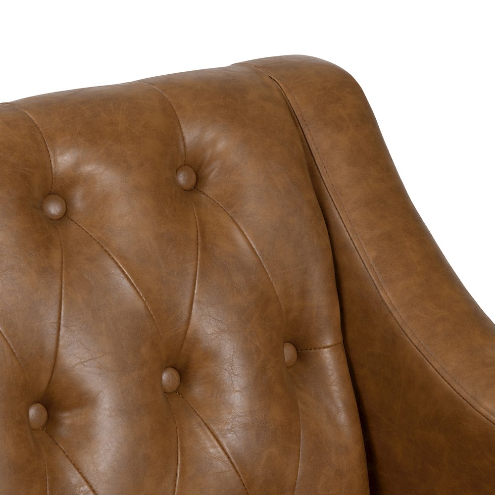Brown Faux Leather Button Tufted Upholstered Accent Chair. Picture 3