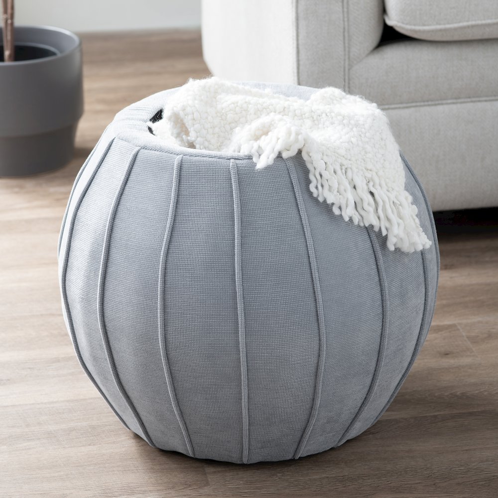 Blue/Grey Round Ottoman W/ Storage. Picture 6