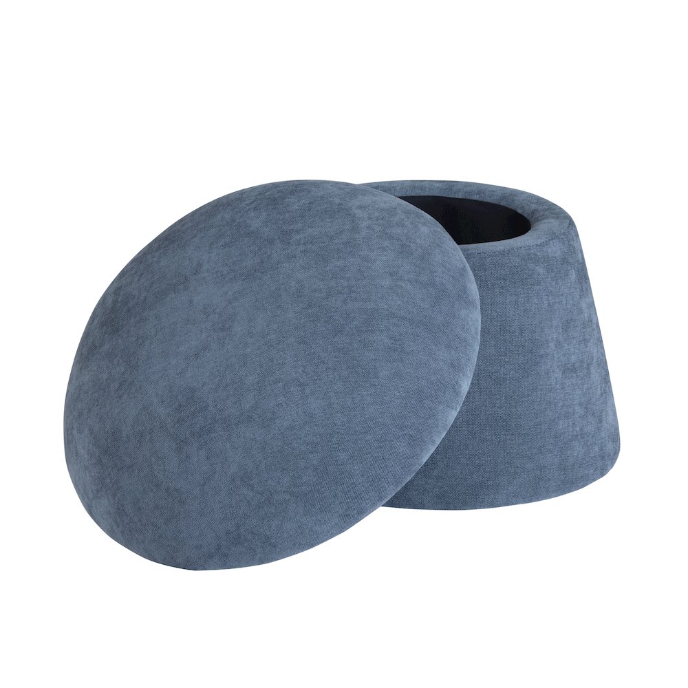 Navy Blue Chenille Mushroom Ottoman W/ Storage. Picture 2