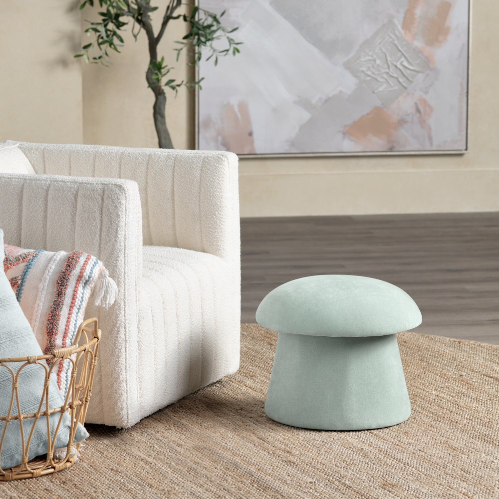 Seafoam Green Chenille Mushroom Ottoman W/ Storage. Picture 5