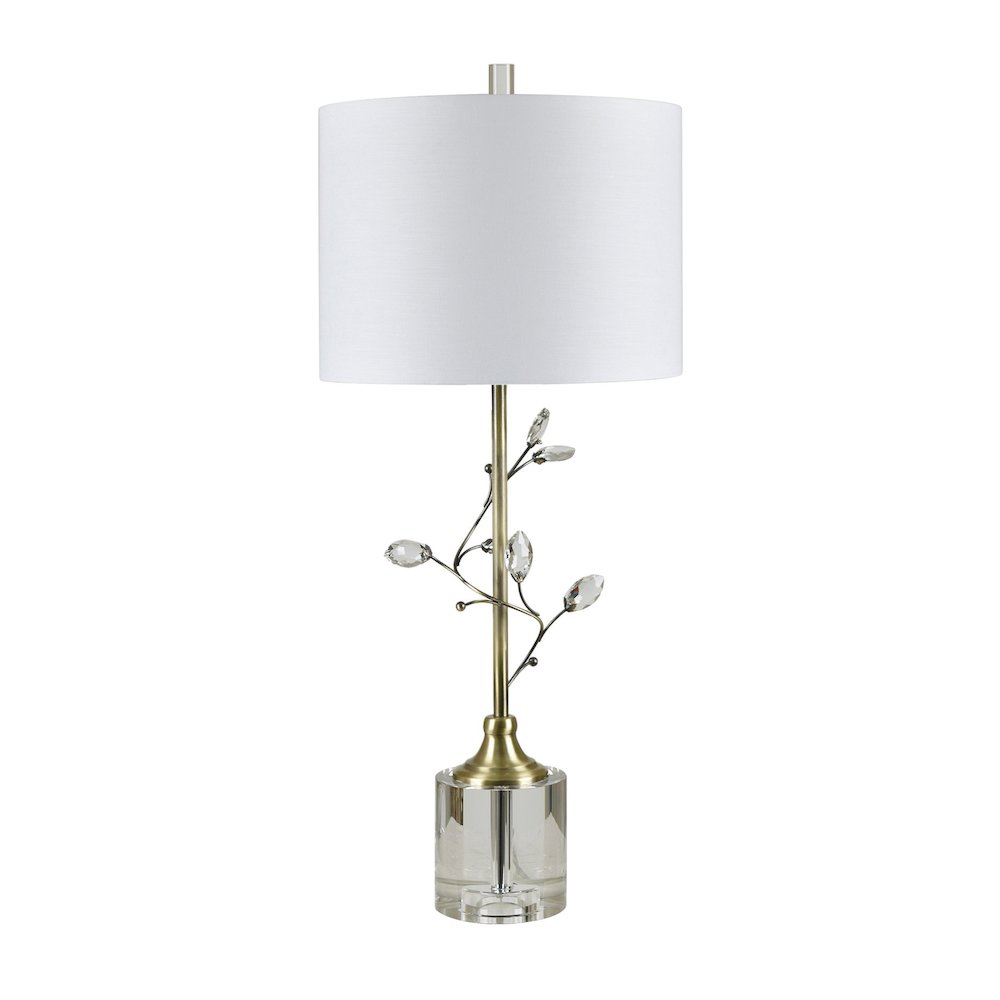 32.25" Crystal And Polished Brass Metal Table Lamp With Linen Shade. Picture 1