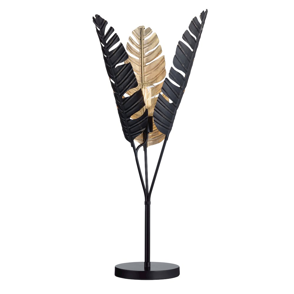 34"H Black And Gold Embossed Metal Palm Fronds Table Lamp With Metal Shade. Picture 2