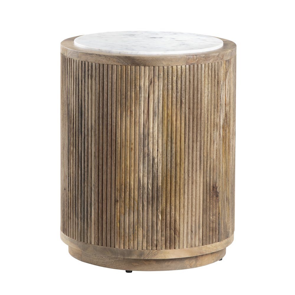 Round Mango And Marble Natural End Table. Picture 1