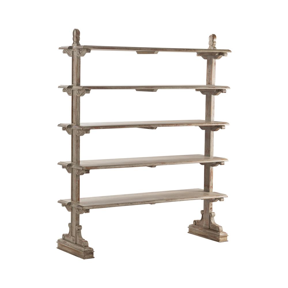Bengal Manor Mango Wood 5 Tier Aged Ash Open Bookshelf. Picture 1