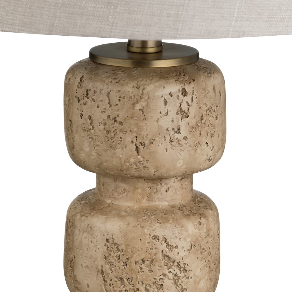 Set Of 2 Travertine Look Resin Table Lamp With Linen Shade. Picture 3