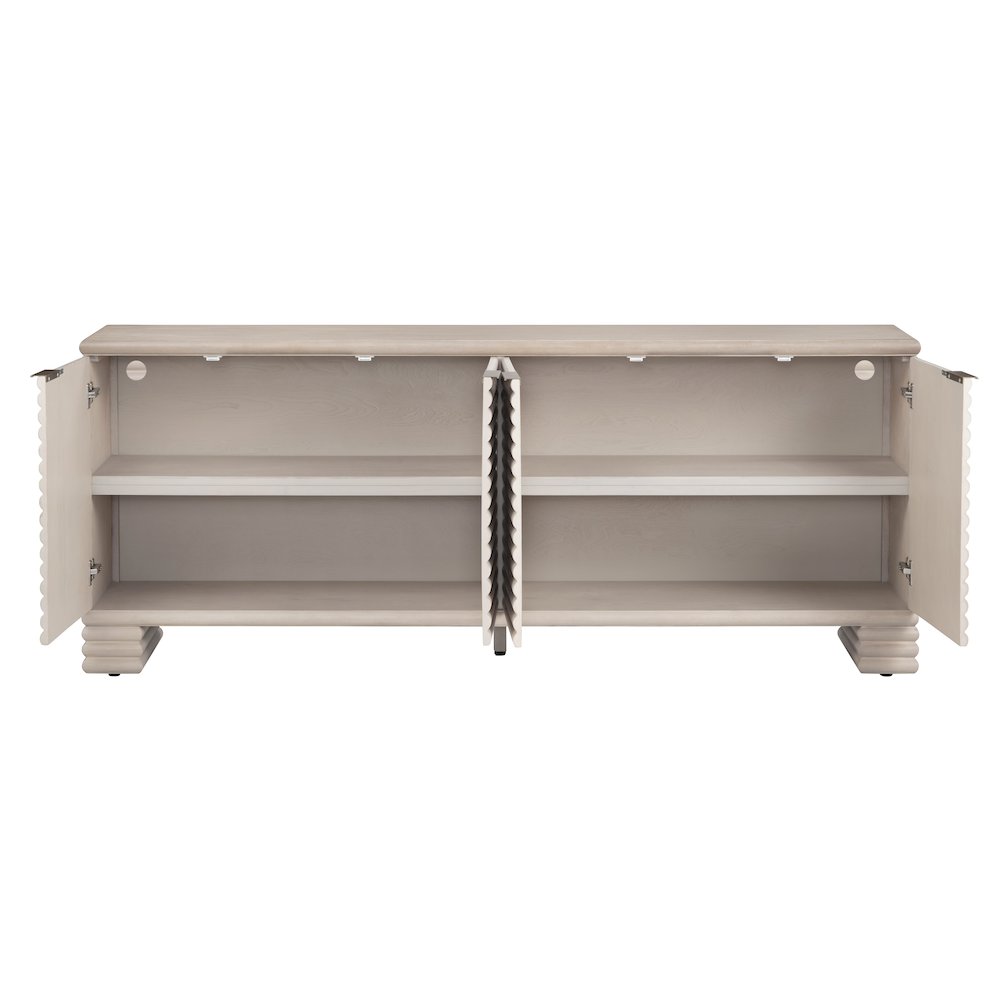 80" Cream Wood 4-Door Reeded Media Credenza. Picture 3