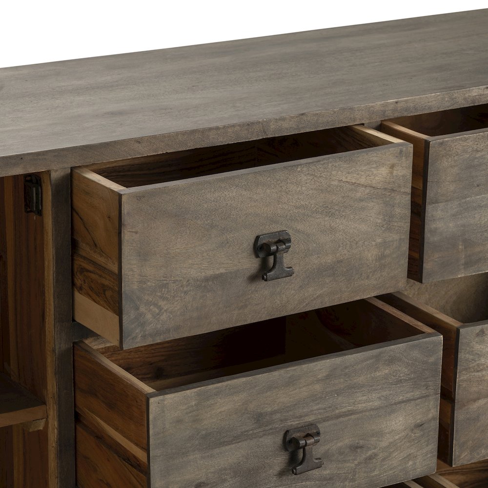 80" Solid Wood & Metal 2-Door, 6-Drawer Media Credenza. Picture 5
