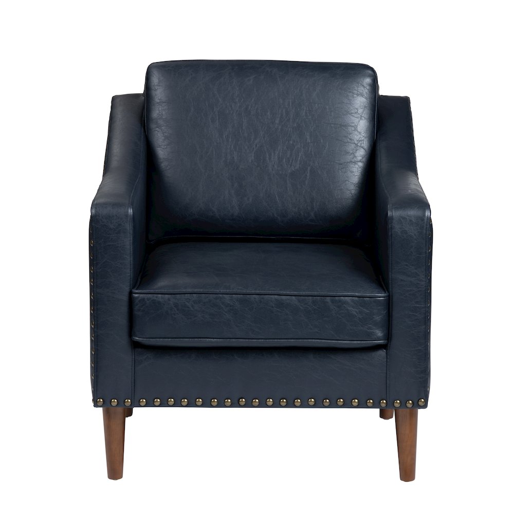 Deep Navy Blue Faux Leather Upholstered Accent Chair. Picture 2