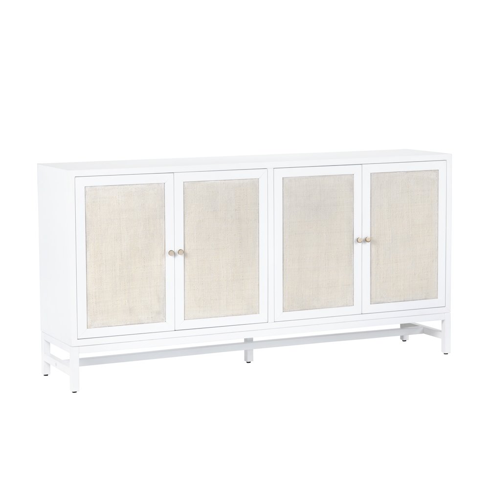 72" White-Washed And Cream 4-Door Media Credenza. Picture 1