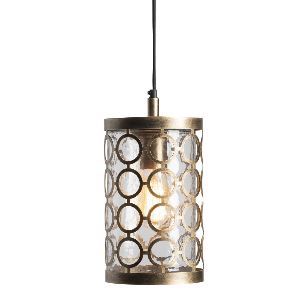 Crestview Collection Rosalie Distressed Antique Brass and Glass Pendant. Picture 1