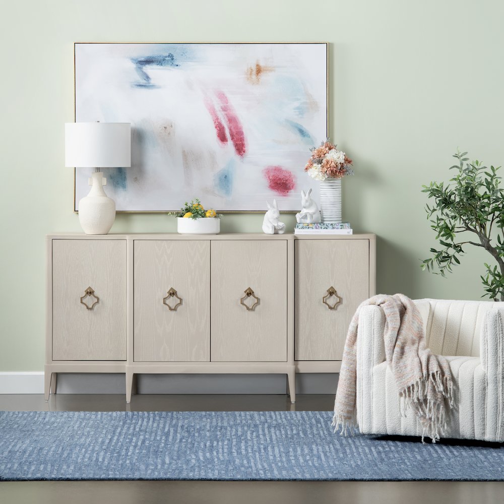 75.5" Beige With A Yellow Undertone 4-Door Media Credenza. Picture 7
