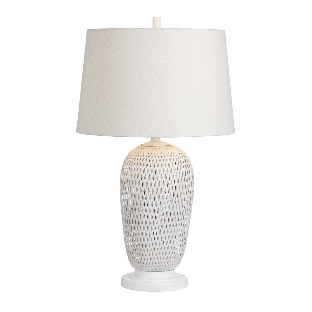 Set Of 2 White Rattan/Bamboo Table Lamp With Linen Shade. Picture 3