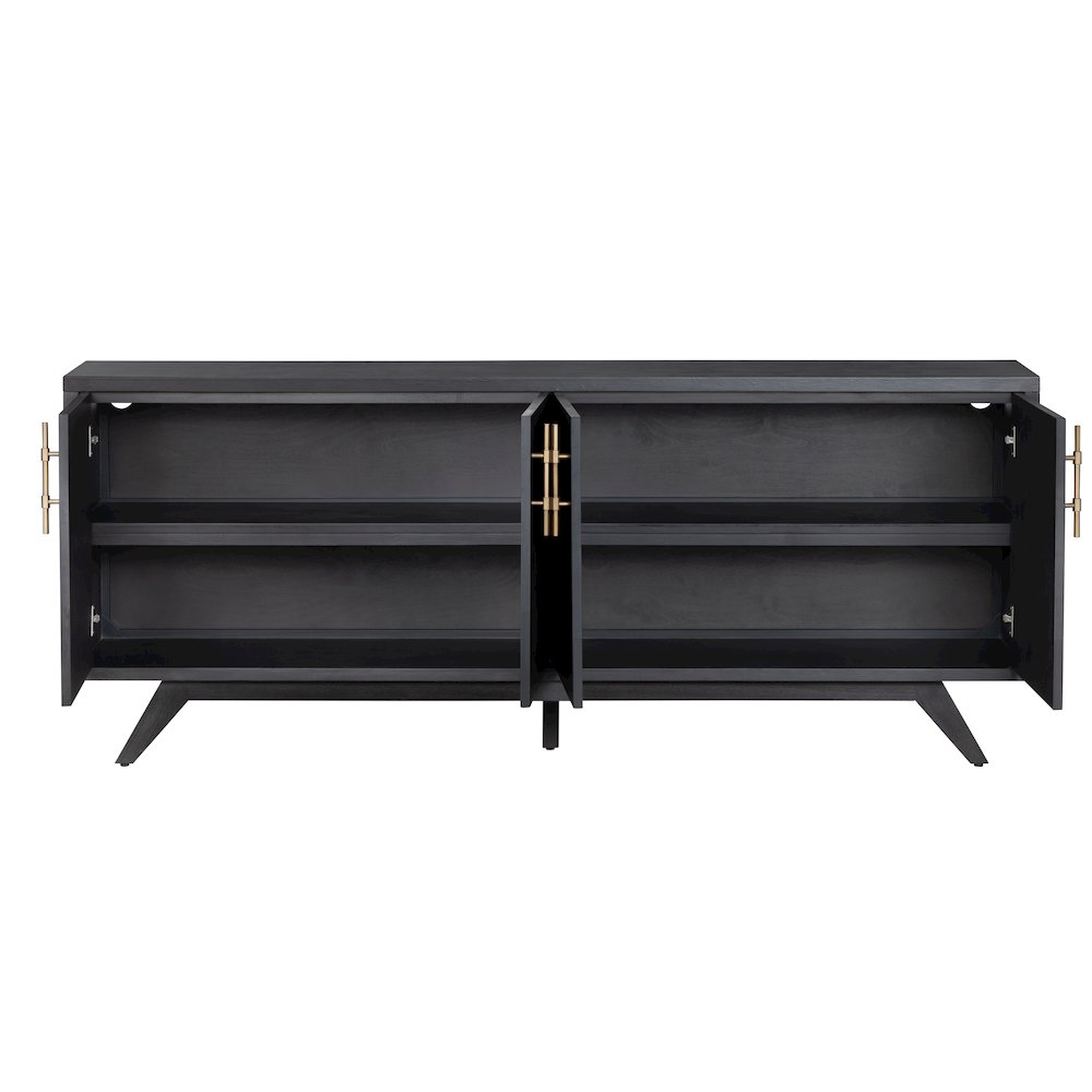 80" Smooth Black 4-Door Media Credenza. Picture 3