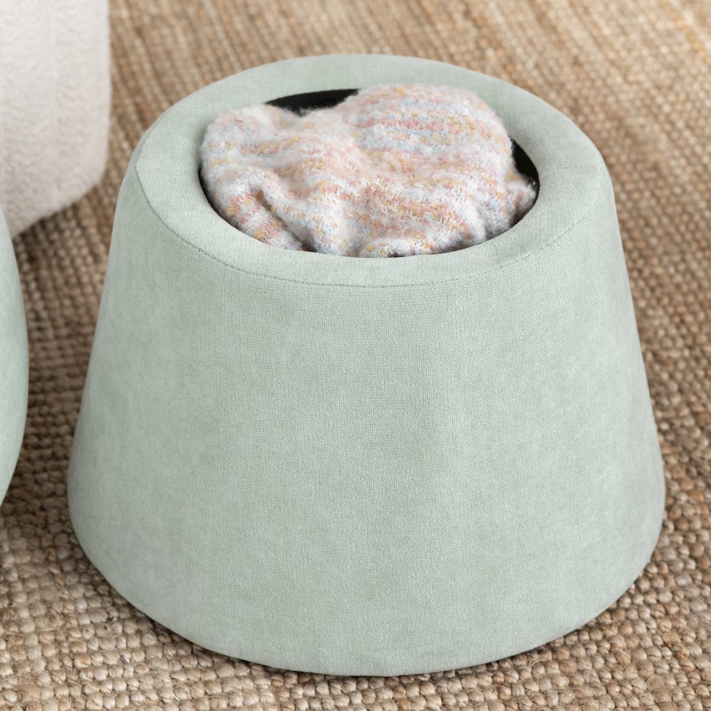 Seafoam Green Chenille Mushroom Ottoman W/ Storage. Picture 6