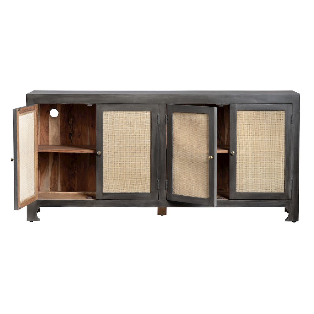 76" Solid Wood And Rattan 4-Door Sideboard. Picture 3