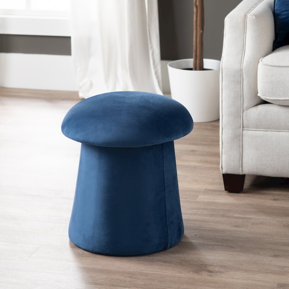 Navy Blue Velvet Mushroom Ottoman W/ Storage. Picture 5