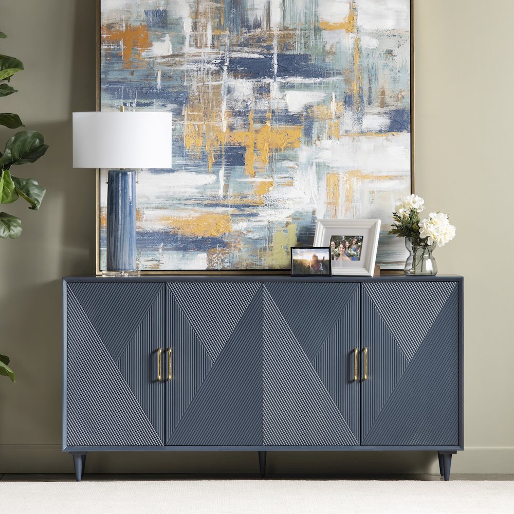 72" Navy Blue 4 Door Media Credenza. Picture 5