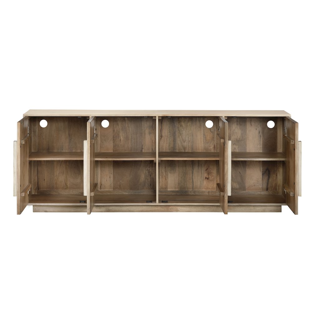 86" Natural Brown 4-Door Media Credenza_ Sideboard. Picture 3