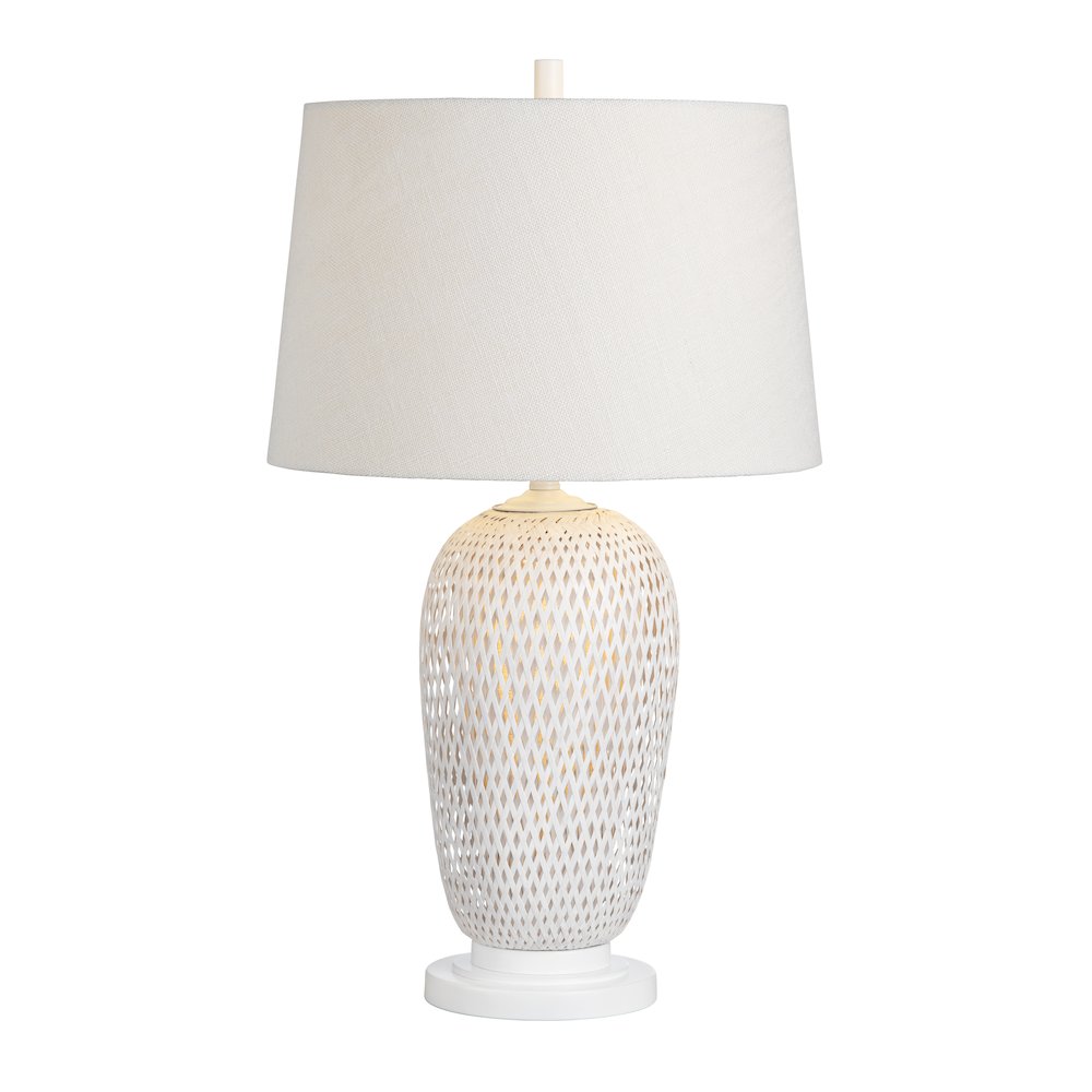 Set Of 2 White Rattan/Bamboo Table Lamp With Linen Shade. Picture 2