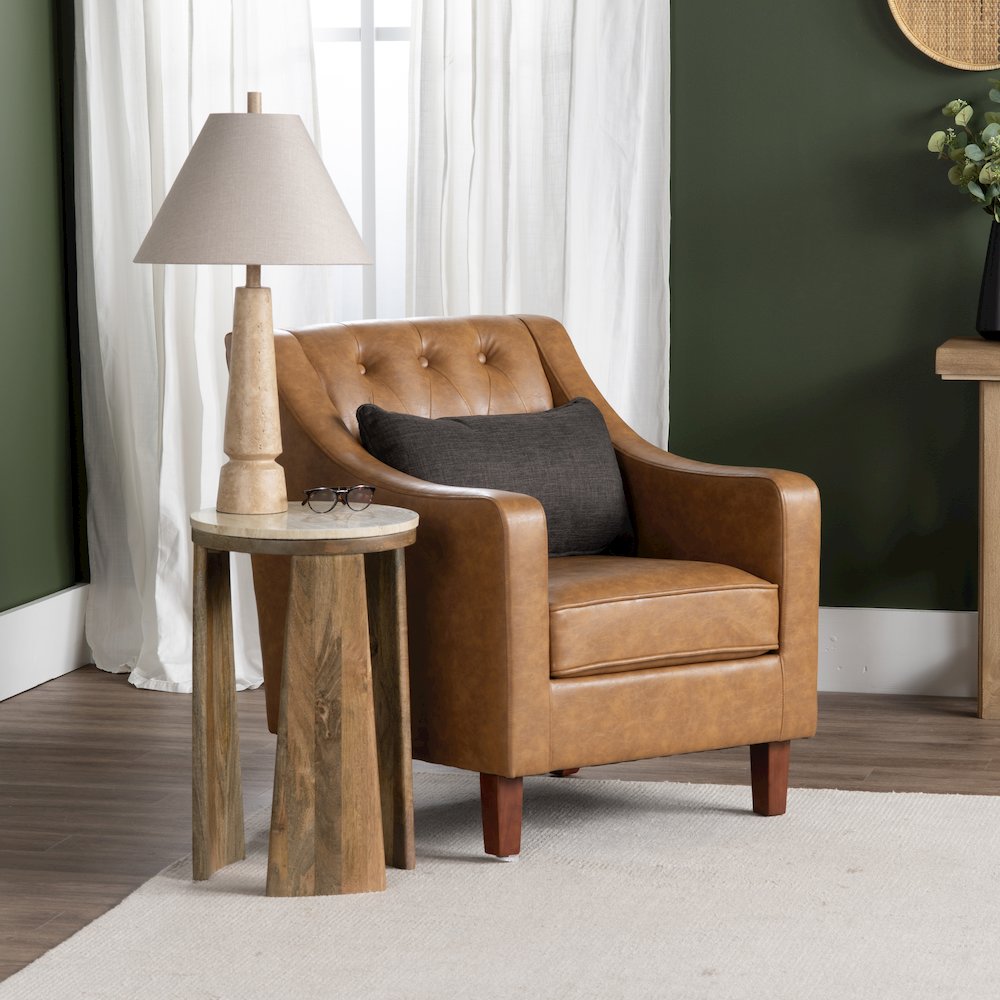 Brown Faux Leather Button Tufted Upholstered Accent Chair. Picture 5