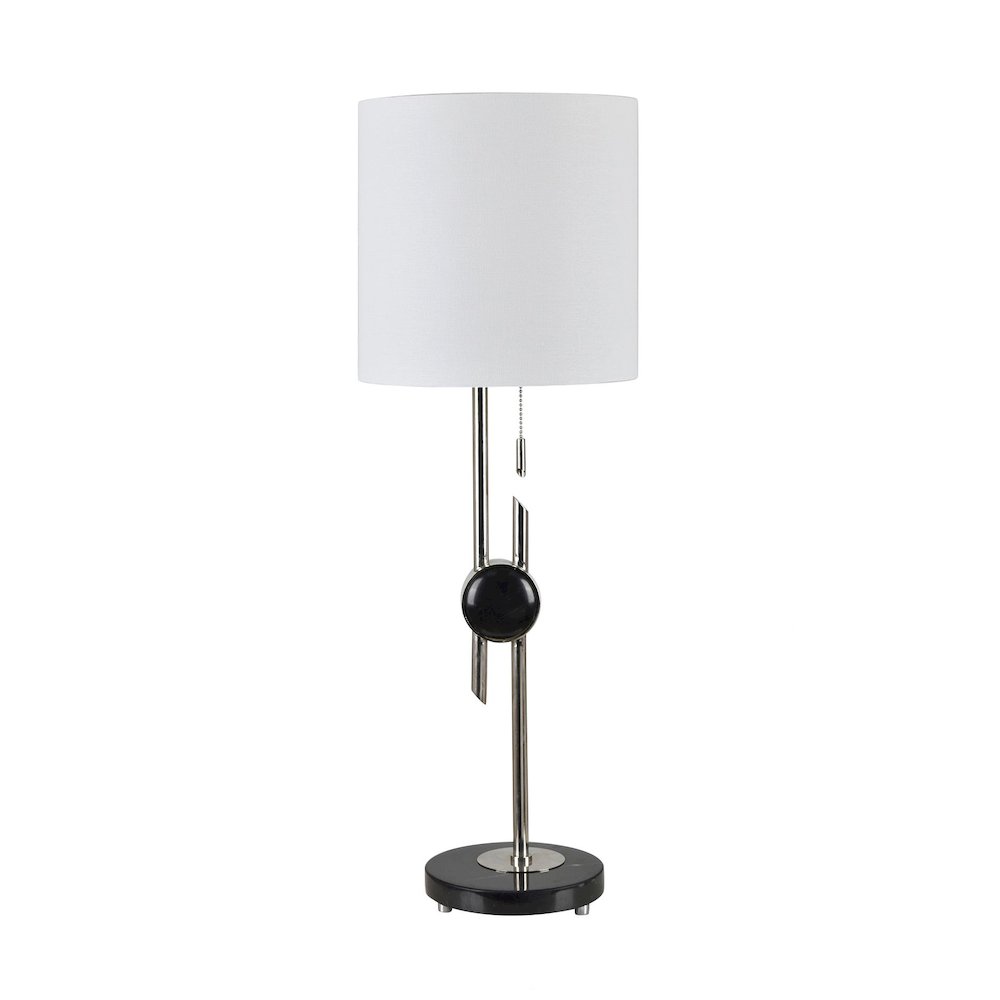 31.25"H Polished Nickel Metal And Marble Table Lamp With Linen Shade. Picture 1