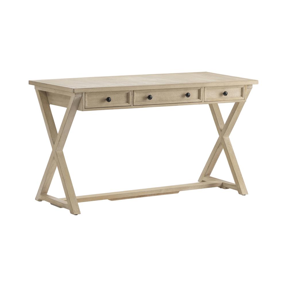 Crestview Collection Bengal Manor 56" Wide White Washed Wood 3-Drawer Desk. Picture 2