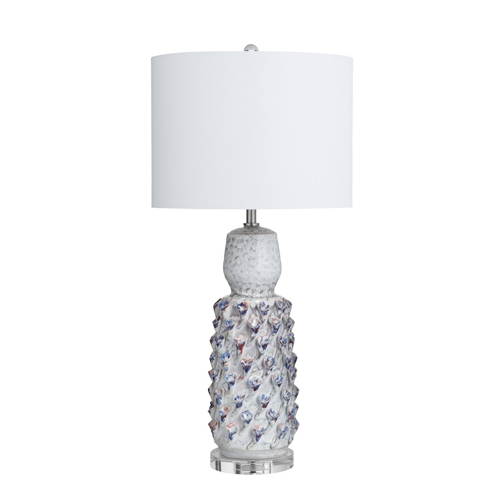 Set Of 2 Textured Ceramic Lamps With Drum Shades. Picture 1