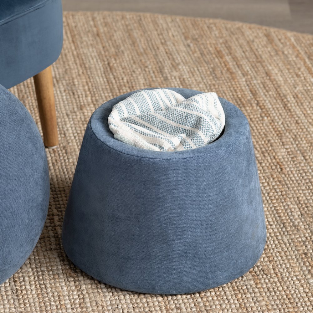 Navy Blue Chenille Mushroom Ottoman W/ Storage. Picture 6
