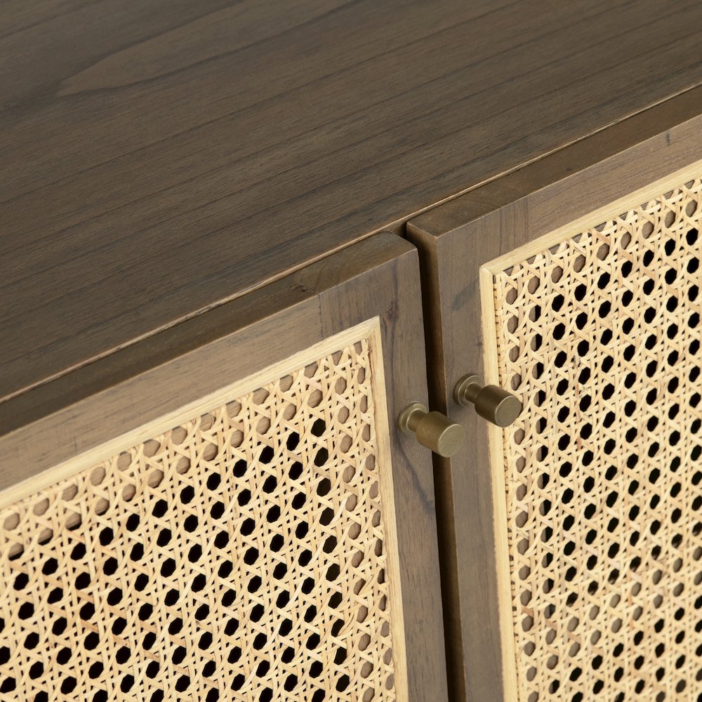 79" Oval Shaped Solid Wood And Cane 5-Door Media Credenza. Picture 4