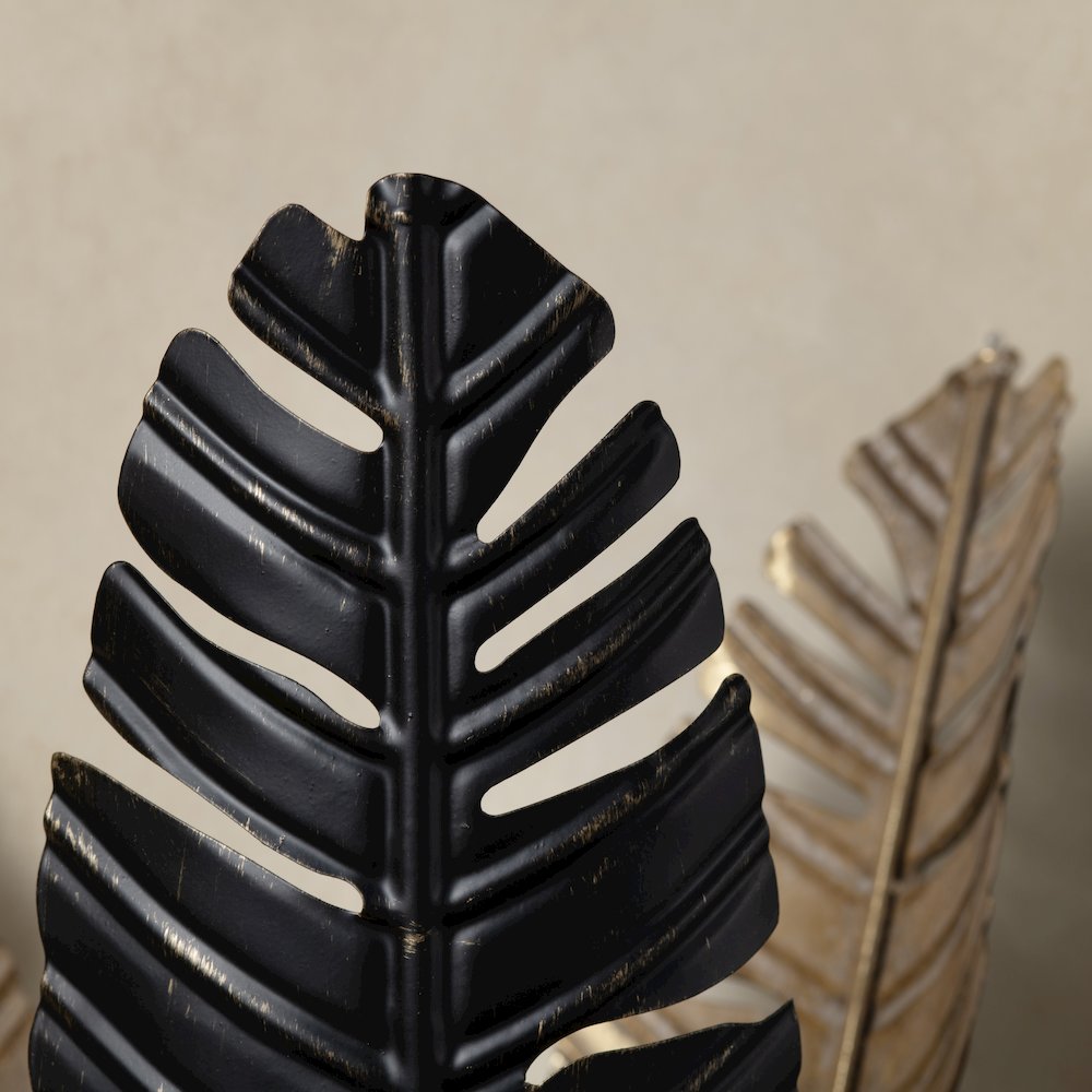 34"H Black And Gold Embossed Metal Palm Fronds Table Lamp With Metal Shade. Picture 5