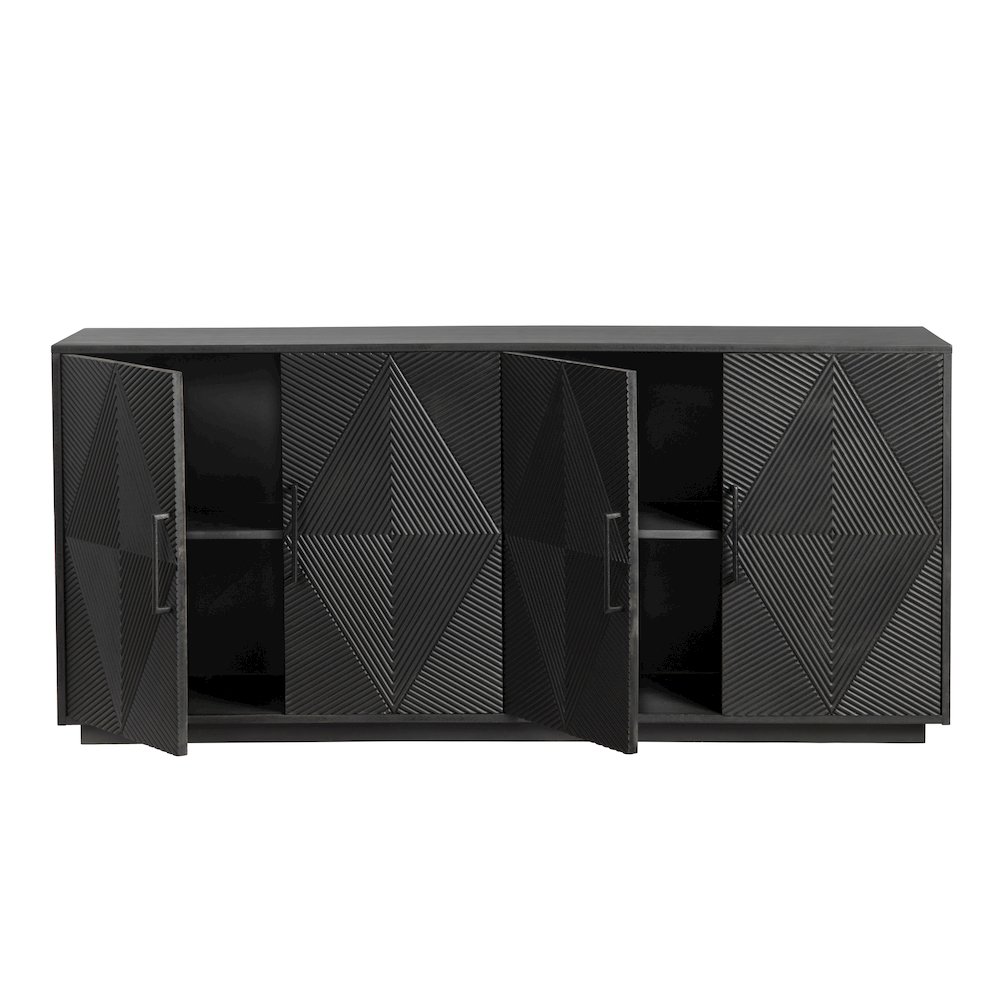 72" Sleek Black 4-Door Media Credenza. Picture 3