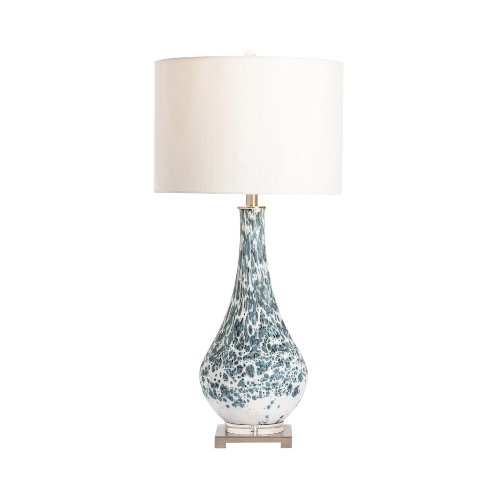 Blue And White Speckled Glass Lamp With Dual Pull Chains.. Picture 2