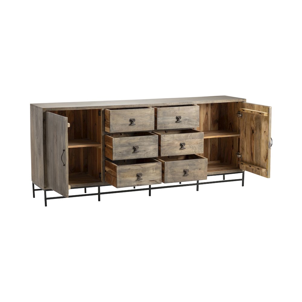80" Solid Wood & Metal 2-Door, 6-Drawer Media Credenza. Picture 3