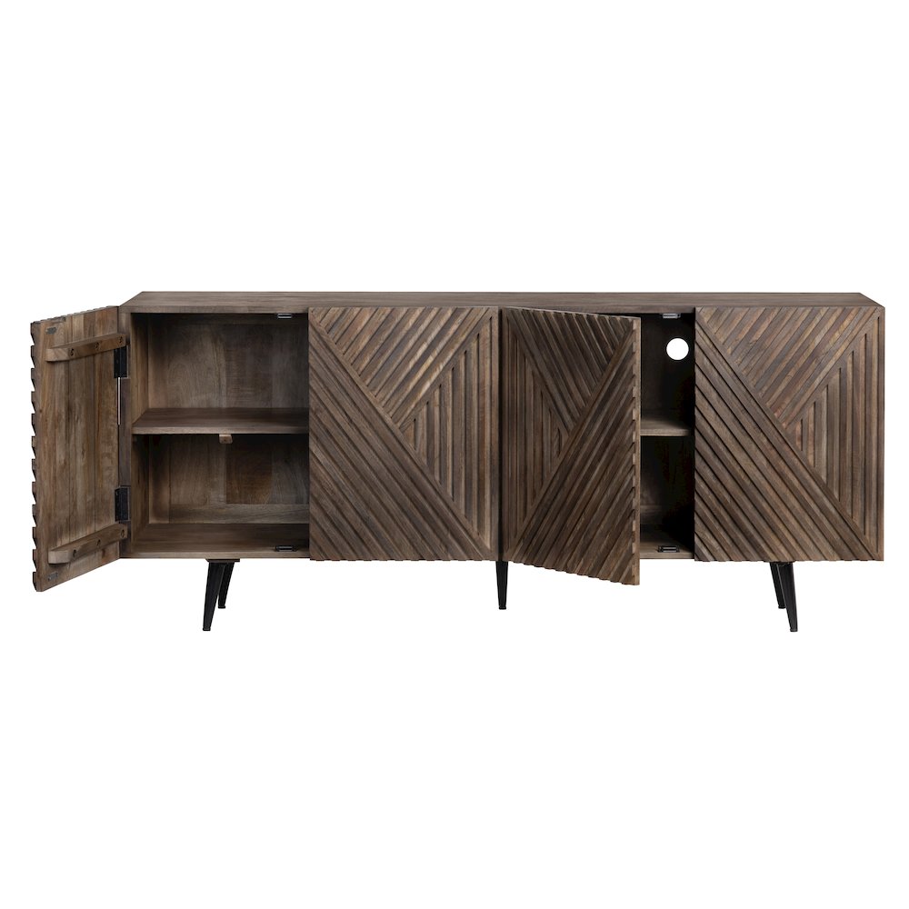 69" Solid Wood & Metal 4-Door Media Credenza. Picture 3