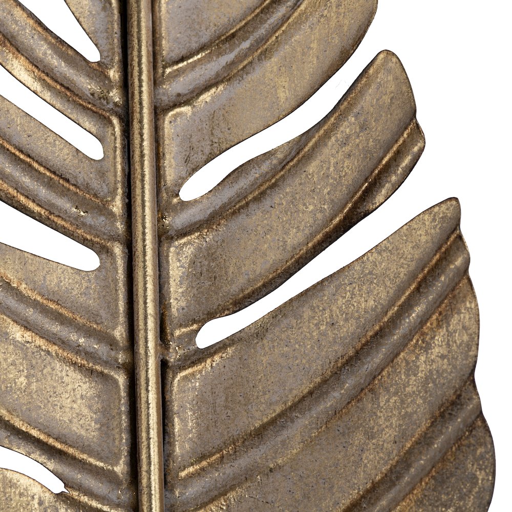 34"H Black And Gold Embossed Metal Palm Fronds Table Lamp With Metal Shade. Picture 3
