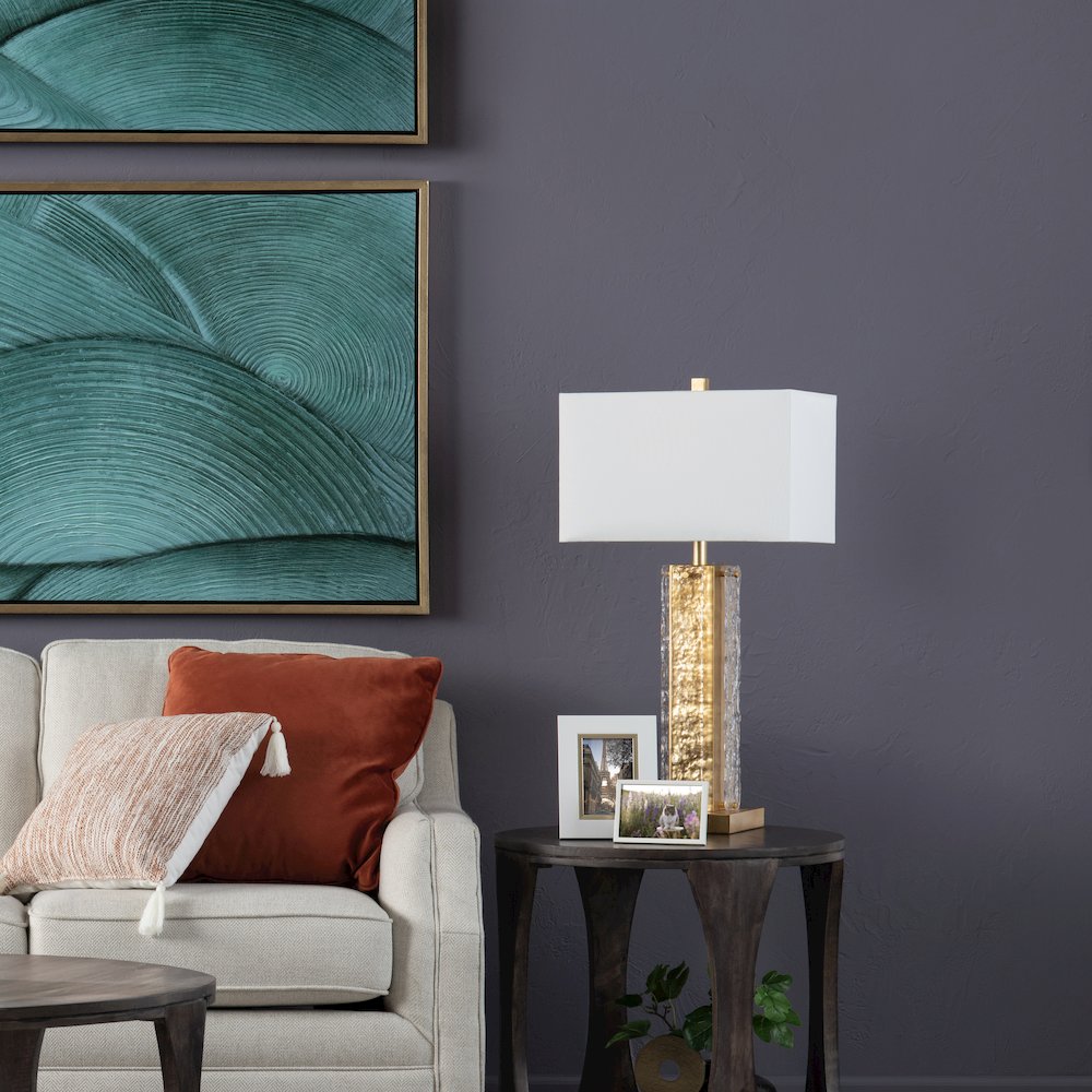 Set Of 2 Metal & Glass Table Lamp With Linen Shade. Picture 4
