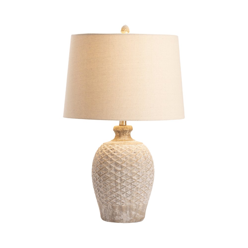 Textured Tan Ceramic Table Lamp With Diamond Pattern And Tapered Shade. Picture 2