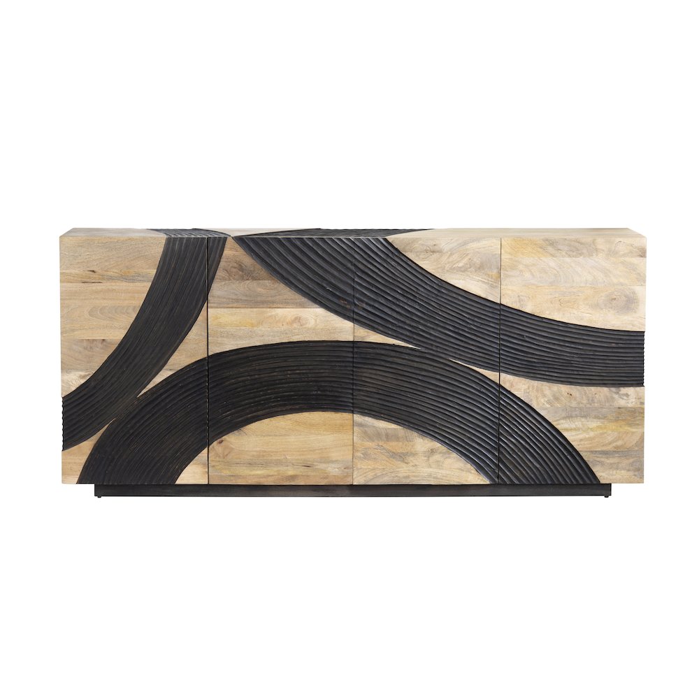 80" Brown Solid Wood 4-Door Media Credenza. Picture 2