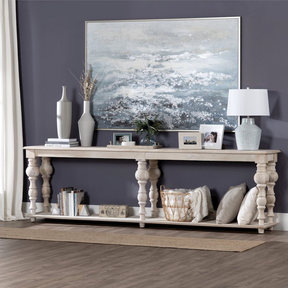 Textured Solid Bleached Wood Console_Sofa Table. Picture 2