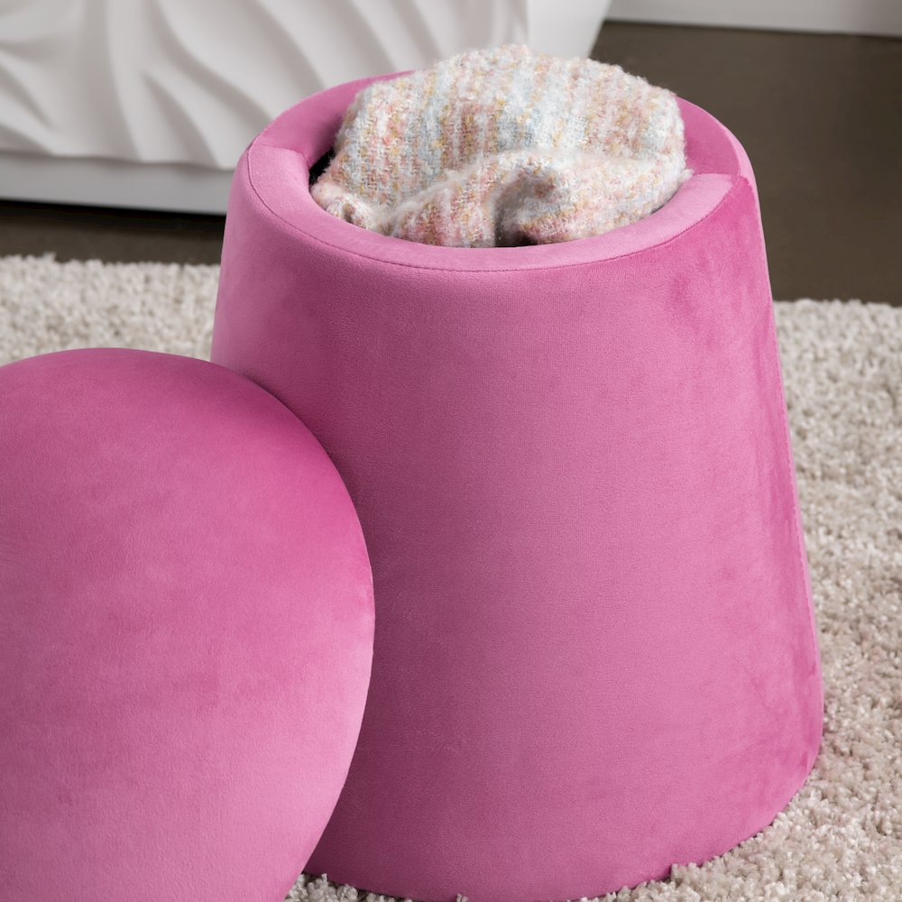 Hot Pink Velvet Mushroom Ottoman W/ Storage. Picture 6