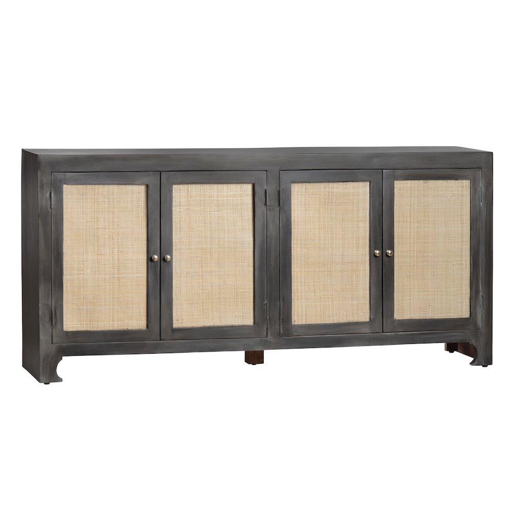 76" Solid Wood And Rattan 4-Door Sideboard. Picture 1