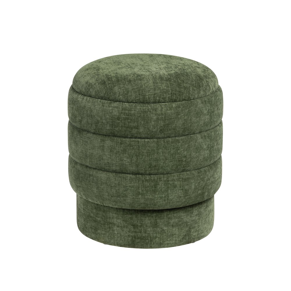 Dark Green Round Ottoman W/ Storage. Picture 1