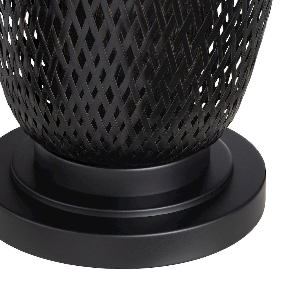 Set Of 2 Black Rattan/Bamboo Table Lamp With Linen Shade. Picture 4