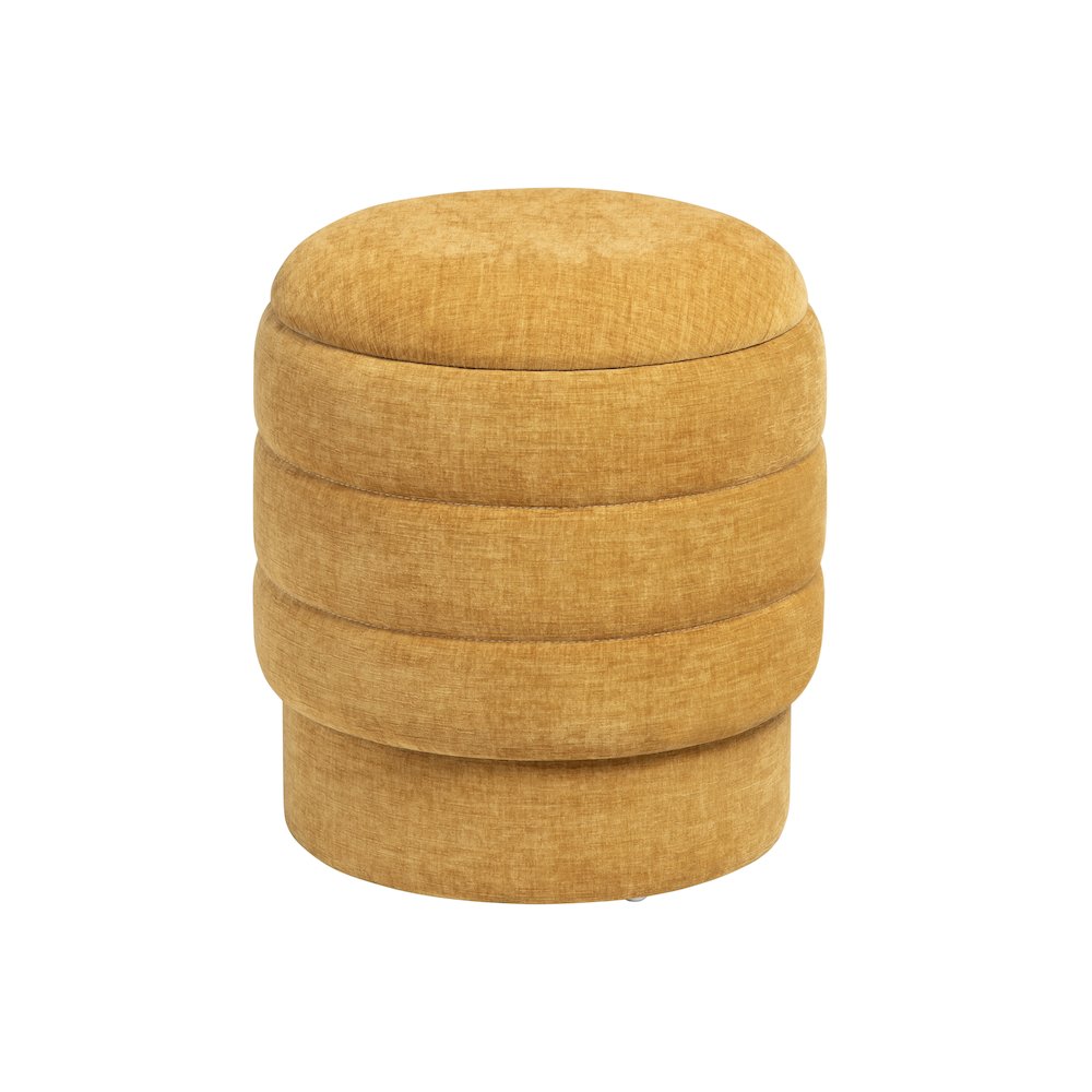 Yellow Spice Round Ottoman W/ Storage. Picture 1