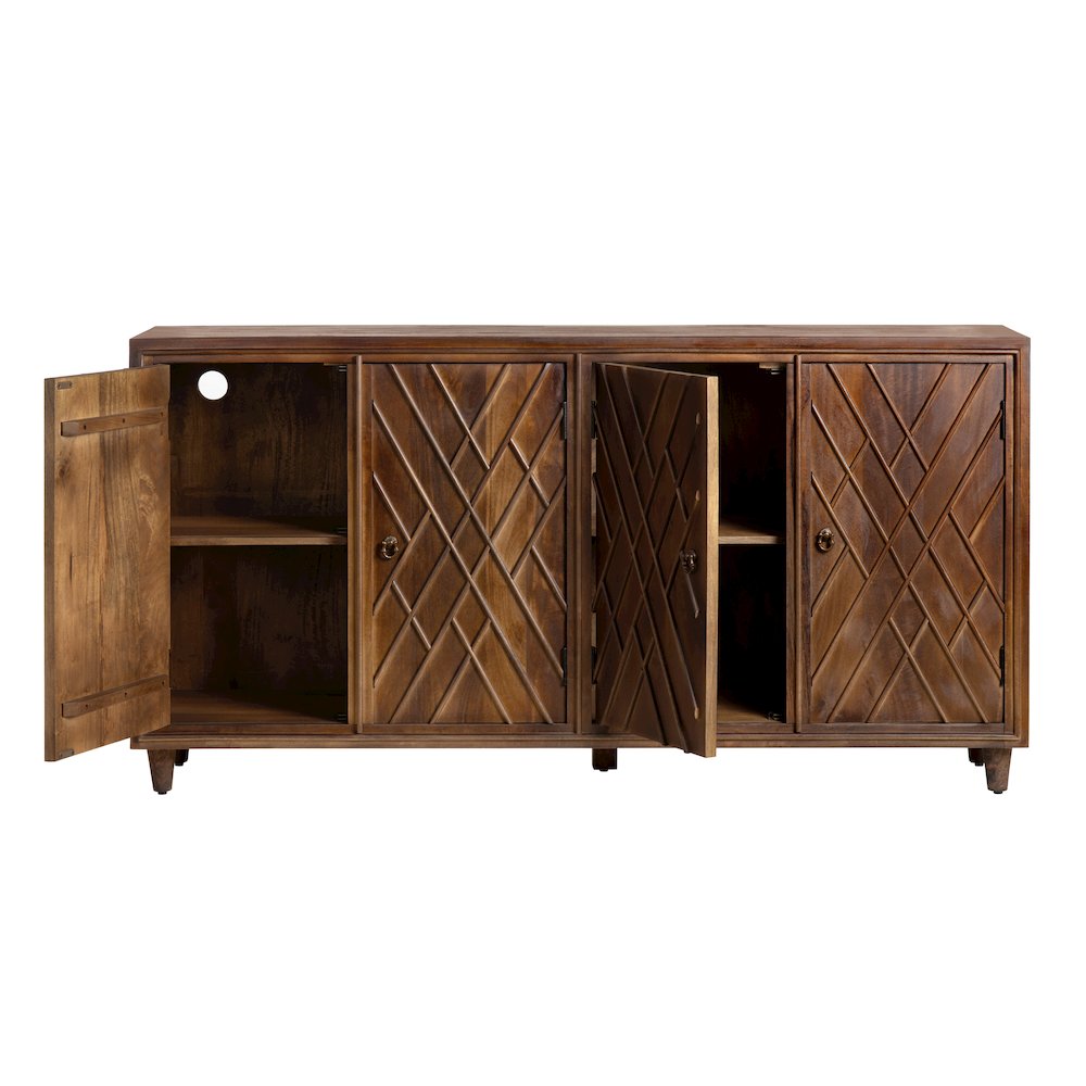 72" Solid Wood 4-Door Media Credenza. Picture 3